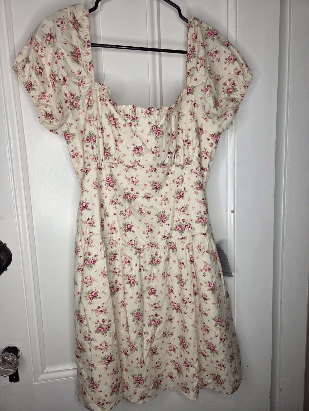 Petal & Pup Cream Dress with Pink Rose Print